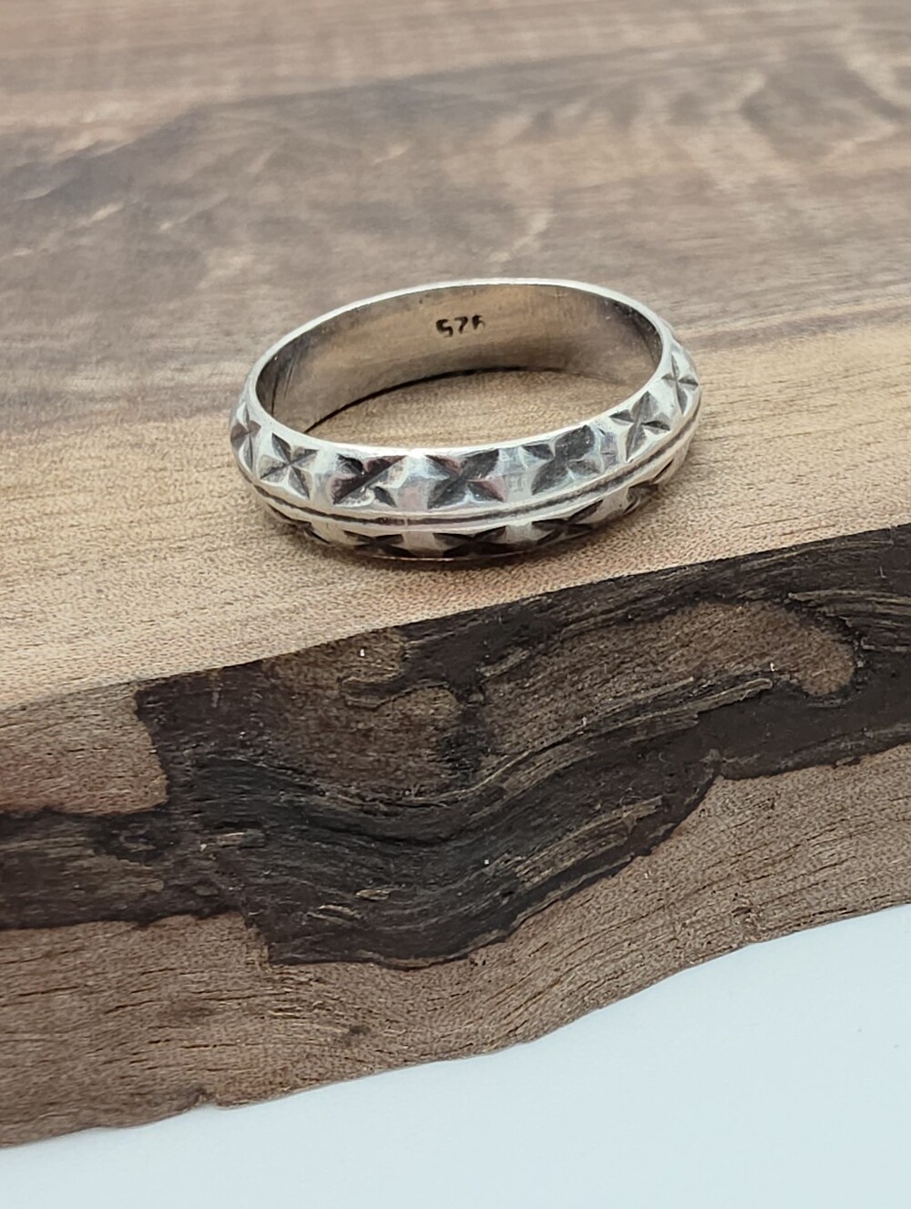Vintage 925 Sterling Silver X Diamond Cross Southwestern Style Ring 7.75